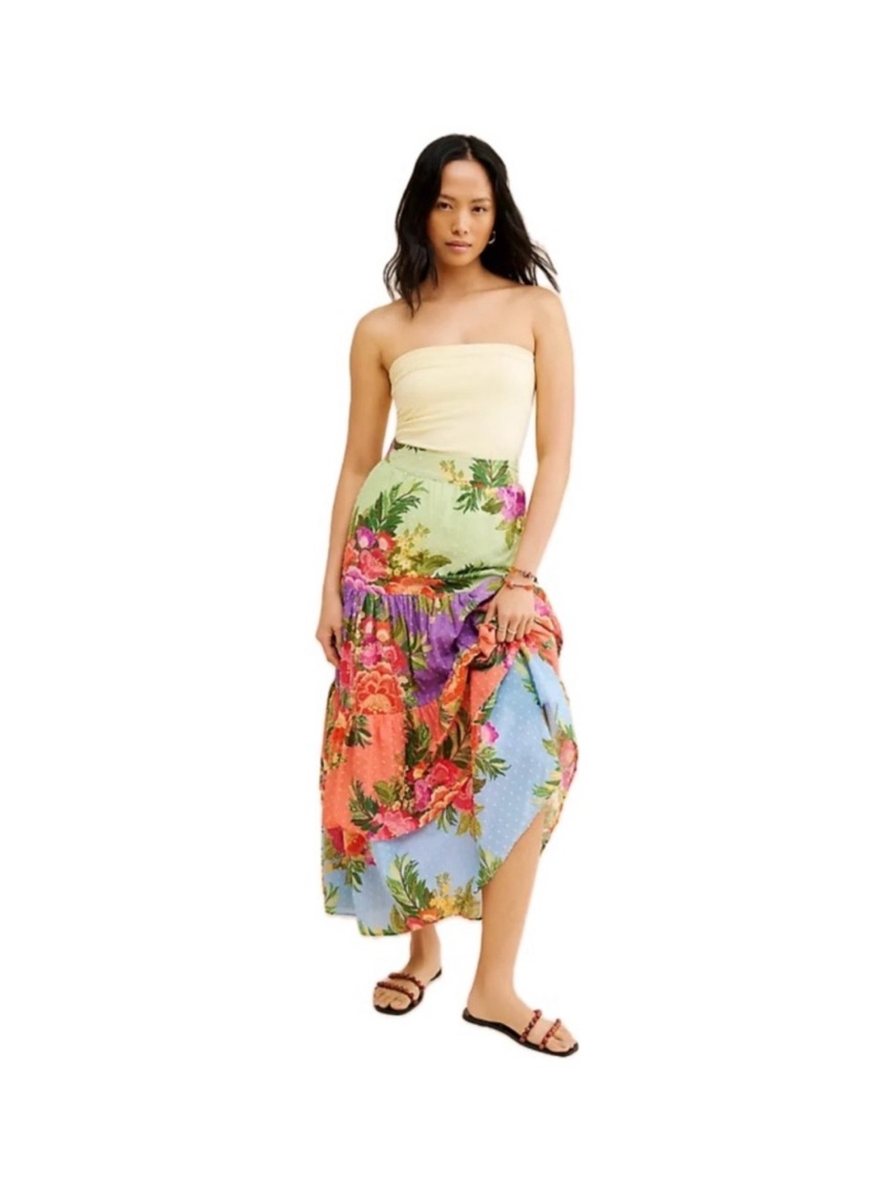 FARM Rio Floral Layered Floral Maxi Skirt